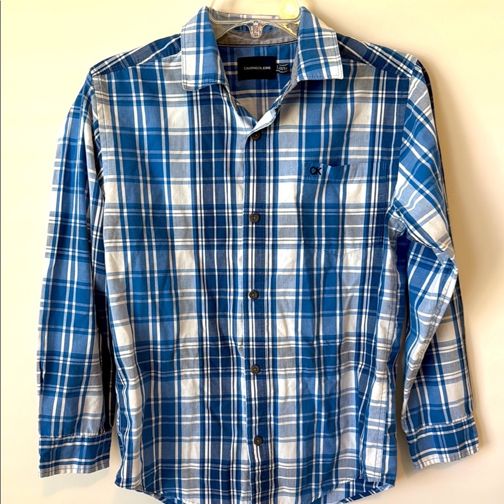 Calvin Klein Jeans Blue and White Button Down Shirt -Boy’s Size Large (14/16)